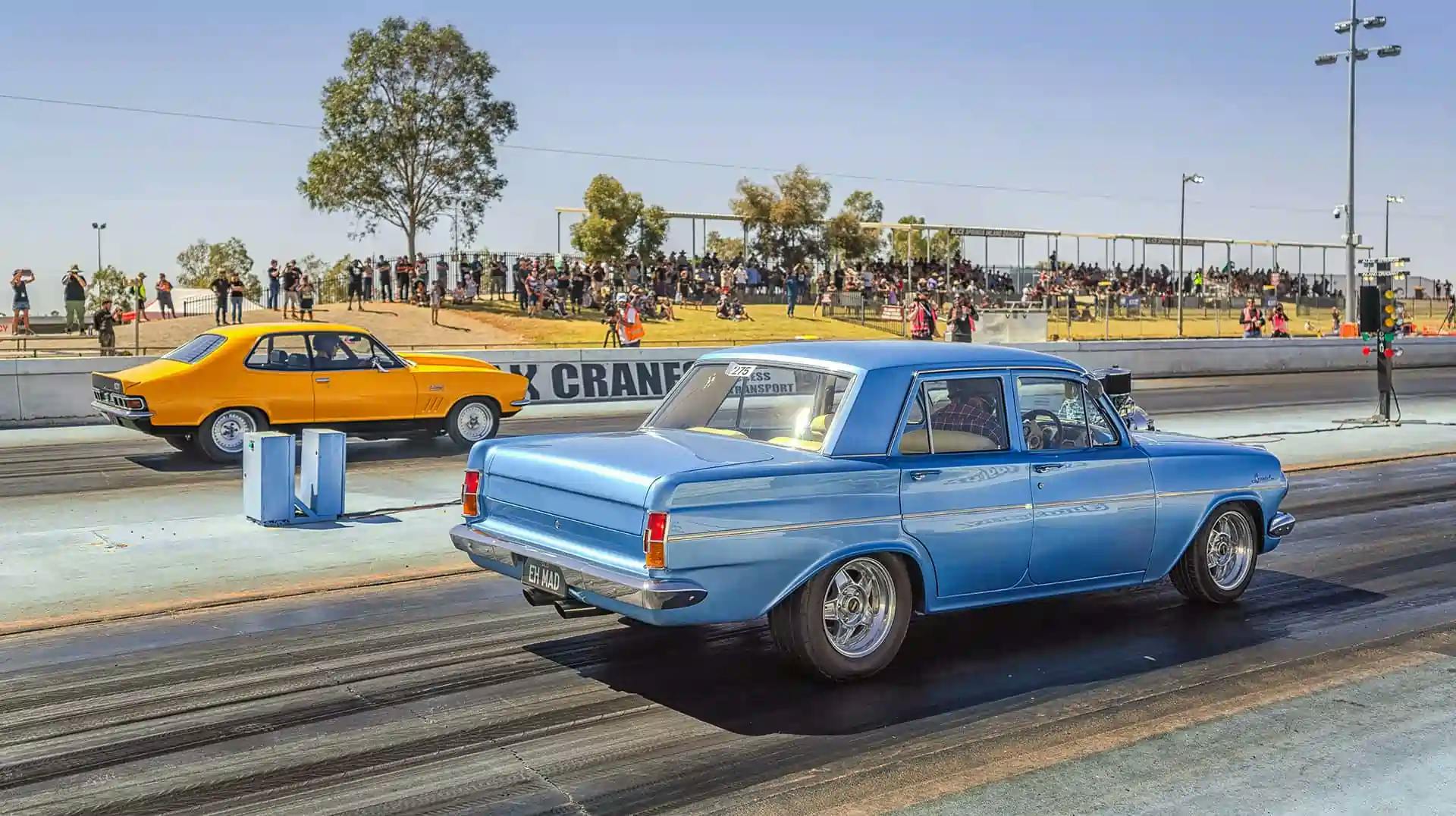 Blue car drag racing